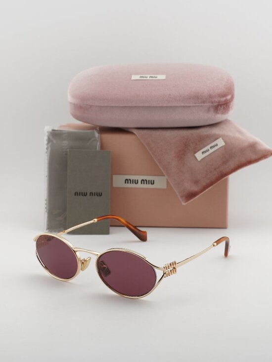 Miu Miu MU52YS 5AK20Y Oval Sunglasses – Gold\\Dark Violet main image 7